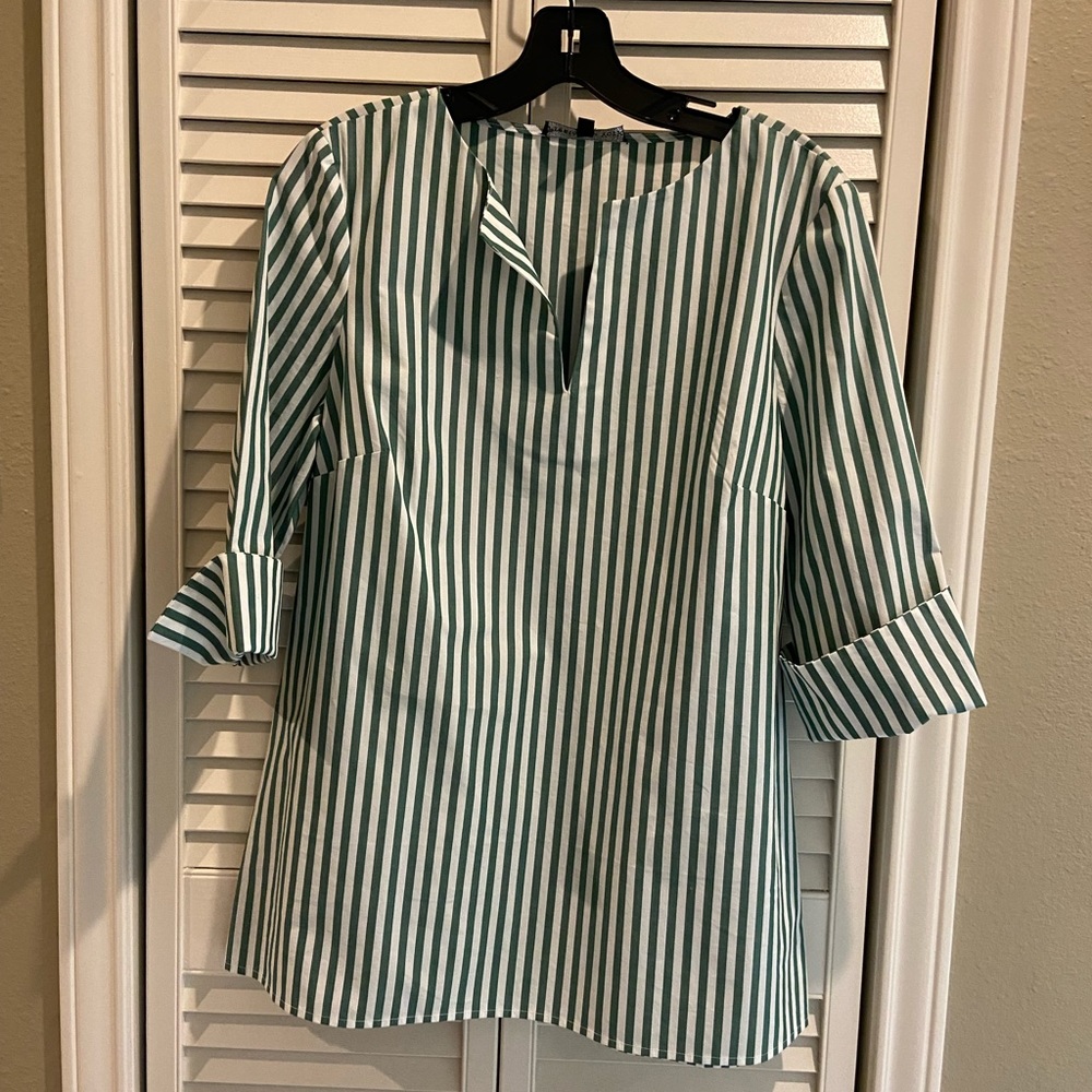 Green striped tunic. Cuff sleeves. Never worn.